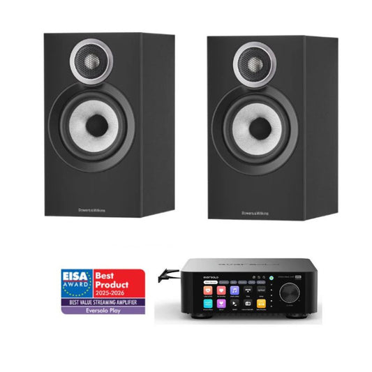Bowers & Wilkins 607 S3 Bookshelf Speakers (Black) With Eversolo Play Amp